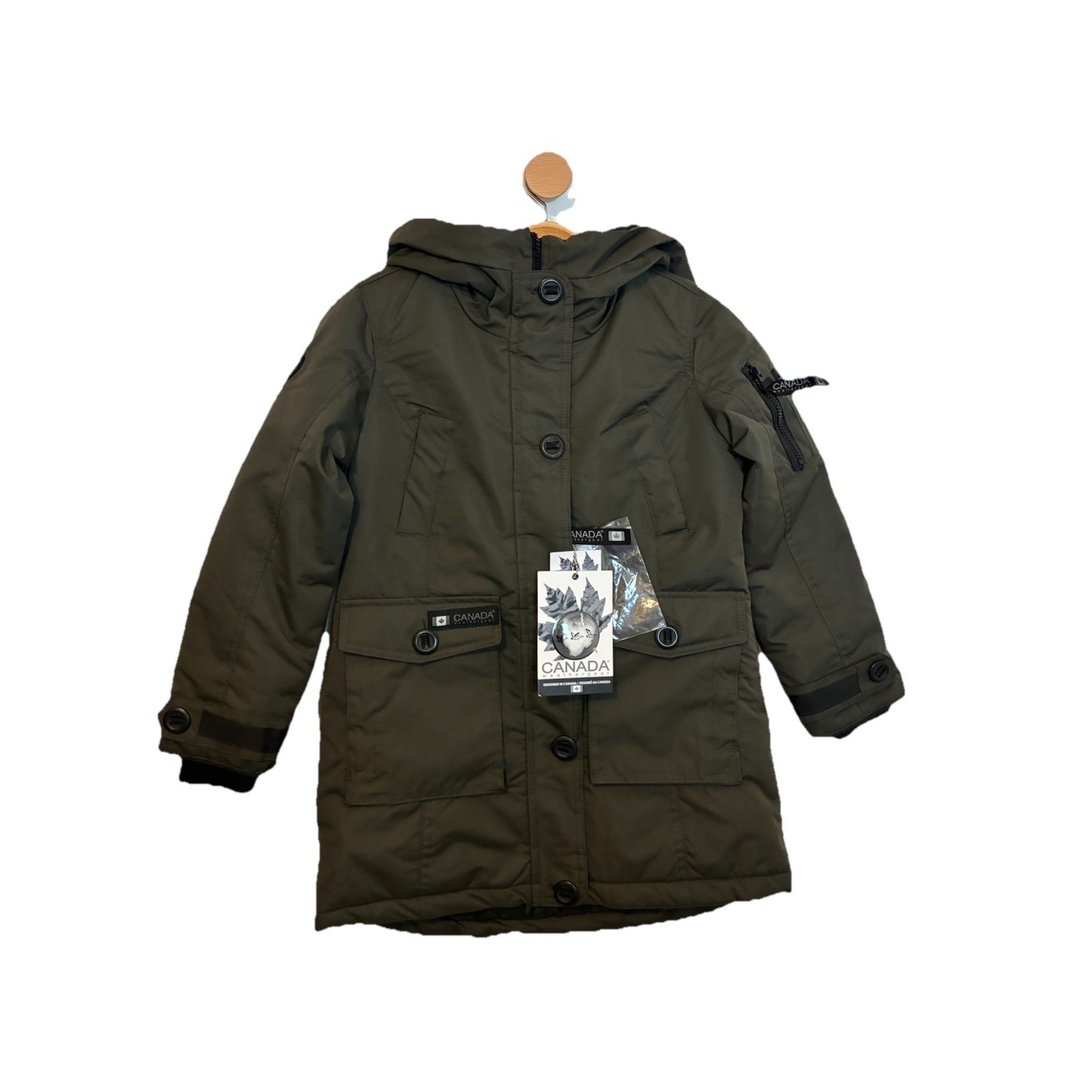 New! Girls Canada Weathergear Parka Jacket Green, Olive S 7/8 Waterproof Shell